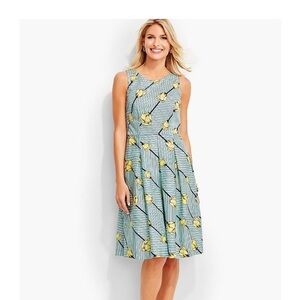 Talbots Crisp Tulip Sleeveless Fit  Flare Dress  Blue Yellow Stripe 2